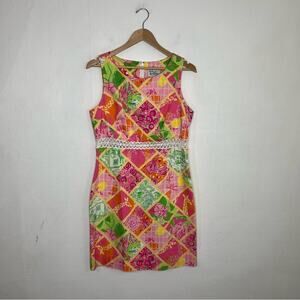 Vintage Lilly Pulitzer Pink Diamond Head Patch Shift Dress Size 10